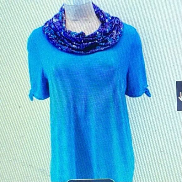 NEW Catherine’s Blue striped PALISADES Tunic Blouse Plus Sz 2X Detachable Scarf - Picture 3 of 8
